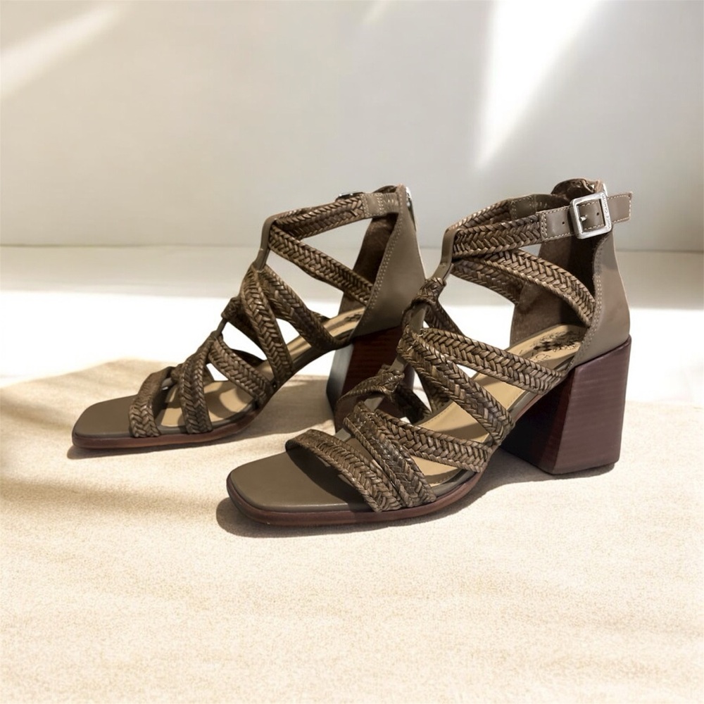 Vince Camuto Brown Braided Block Heel Sandals